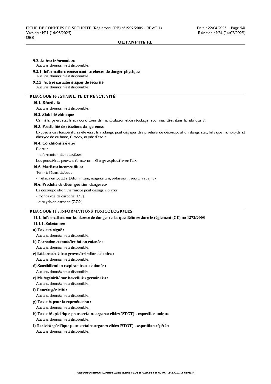 Fiche technique fournisseur