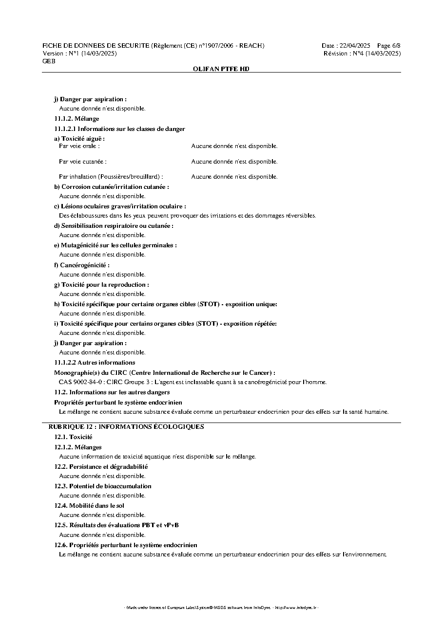 Fiche technique fournisseur