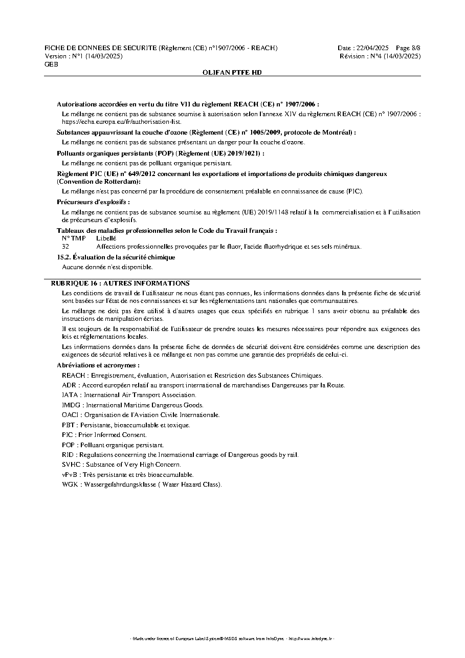 Fiche technique fournisseur