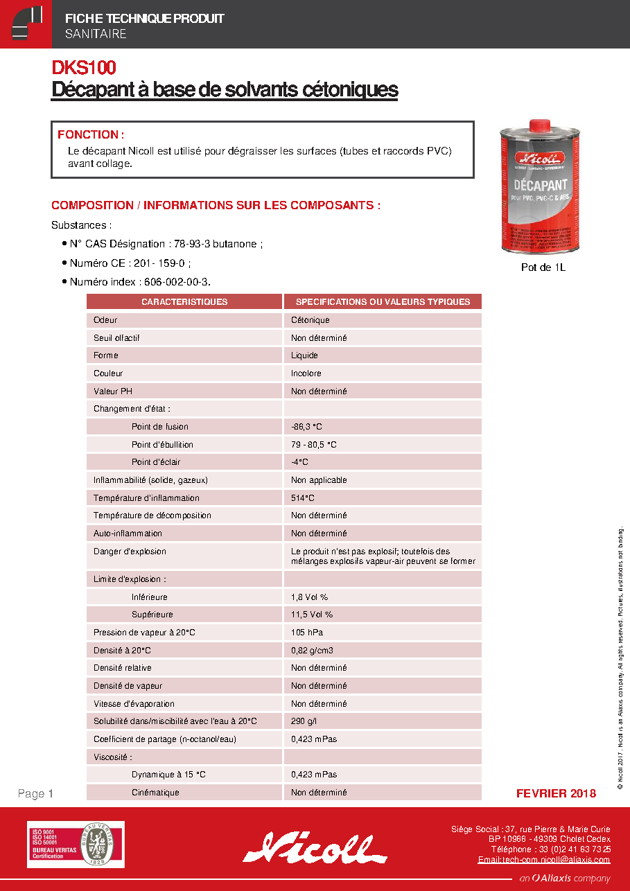 Fiche technique fournisseur