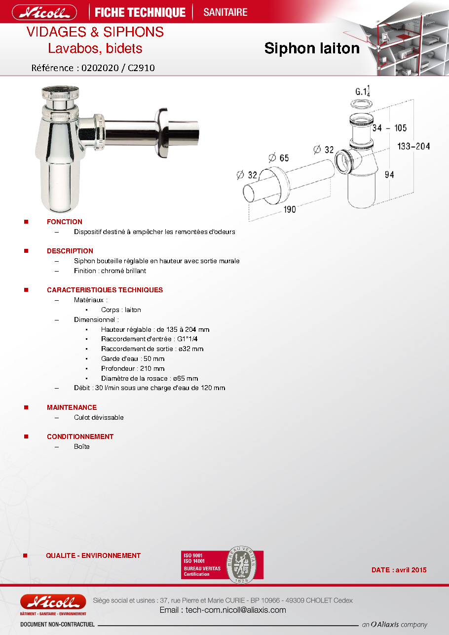 Fiche technique fournisseur