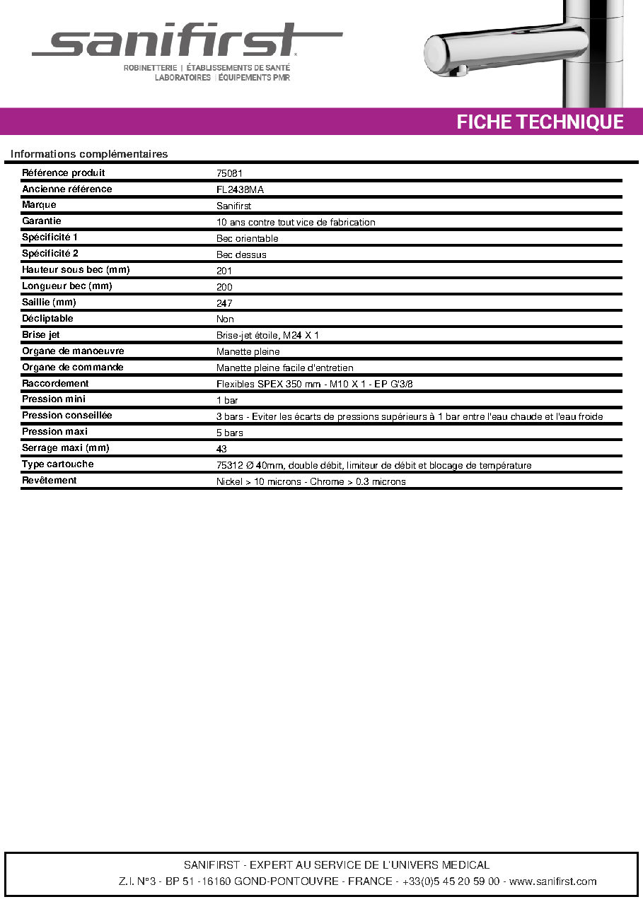 Fiche technique fournisseur