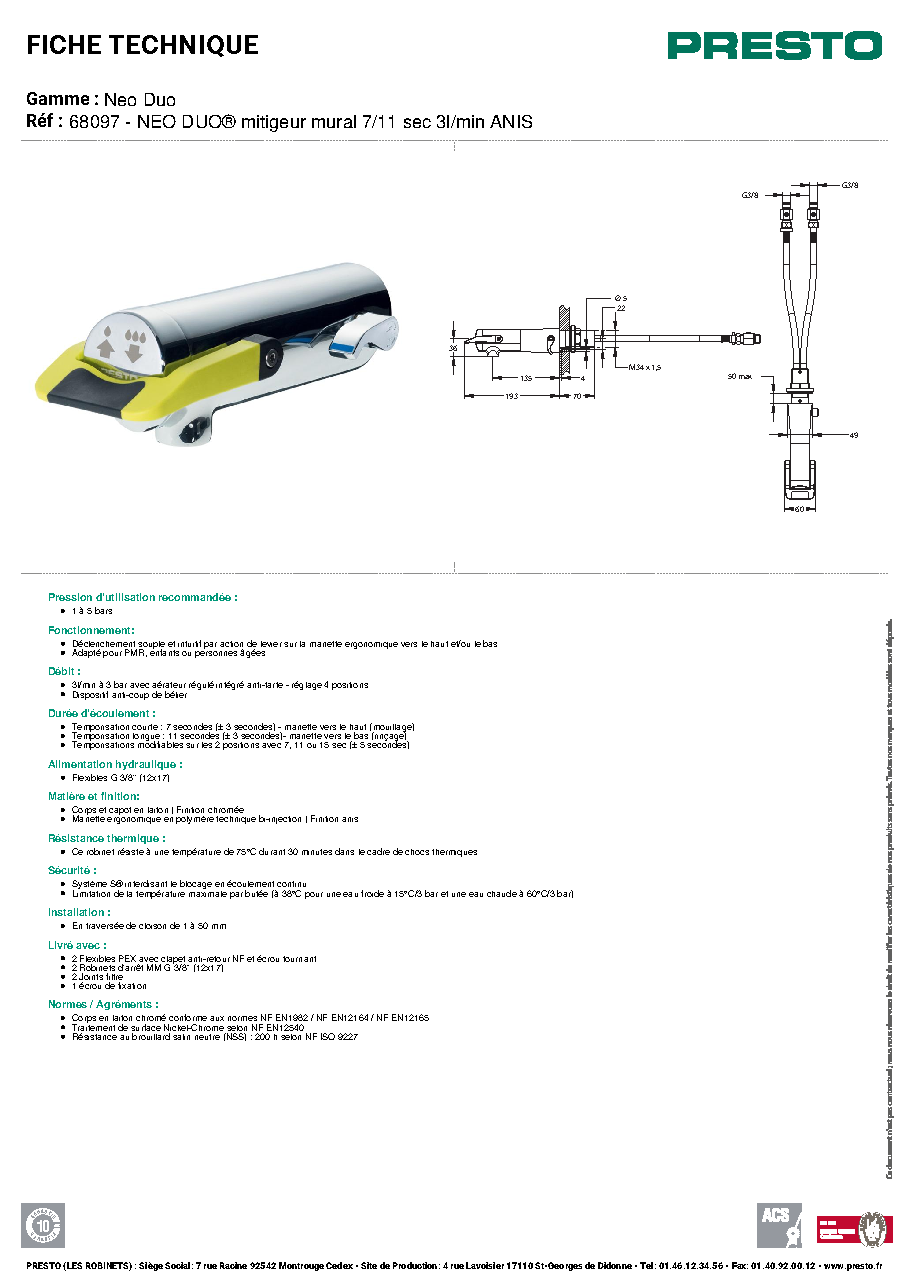 Fiche technique fournisseur