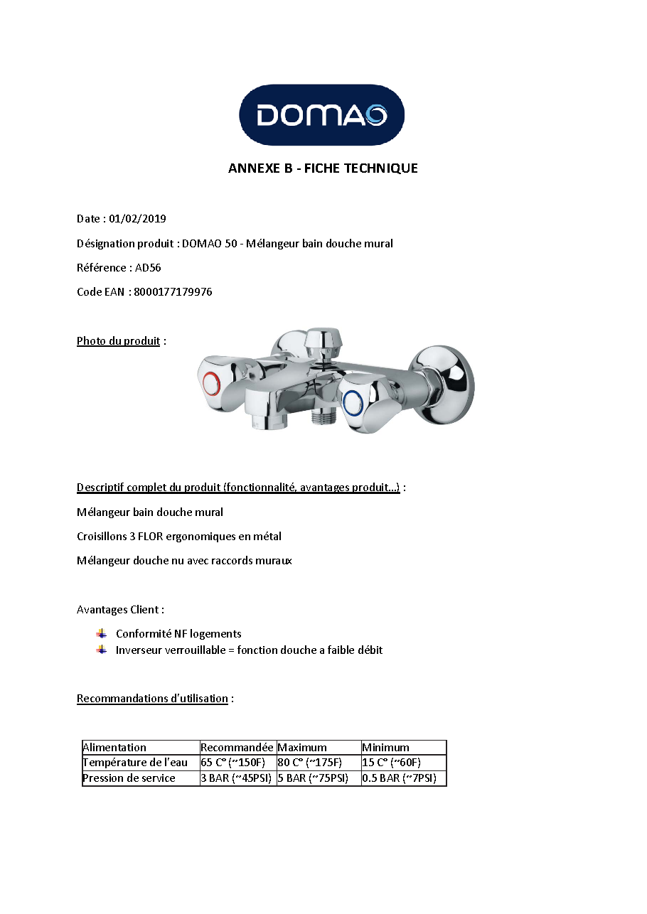 Fiche technique fournisseur