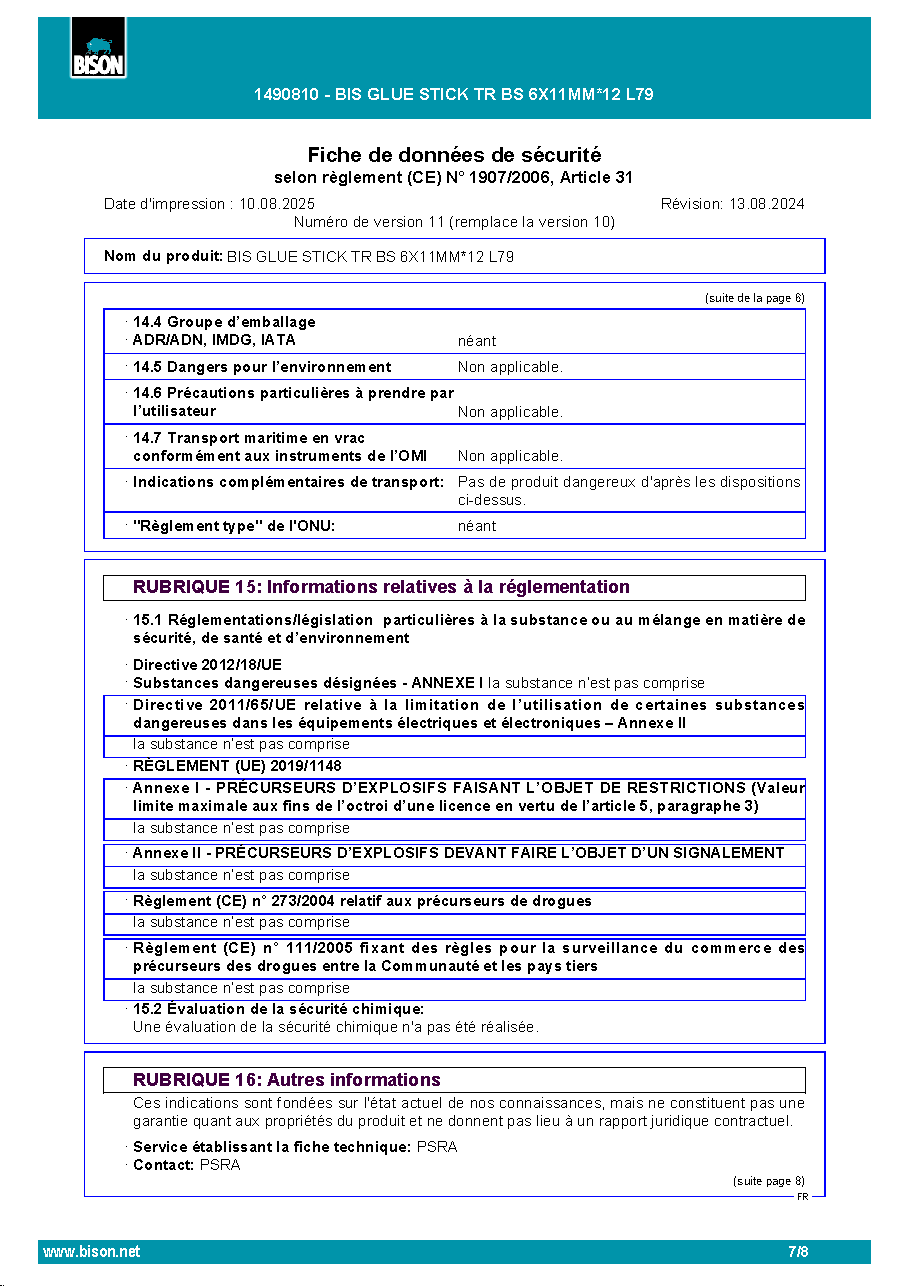 Fiche technique fournisseur