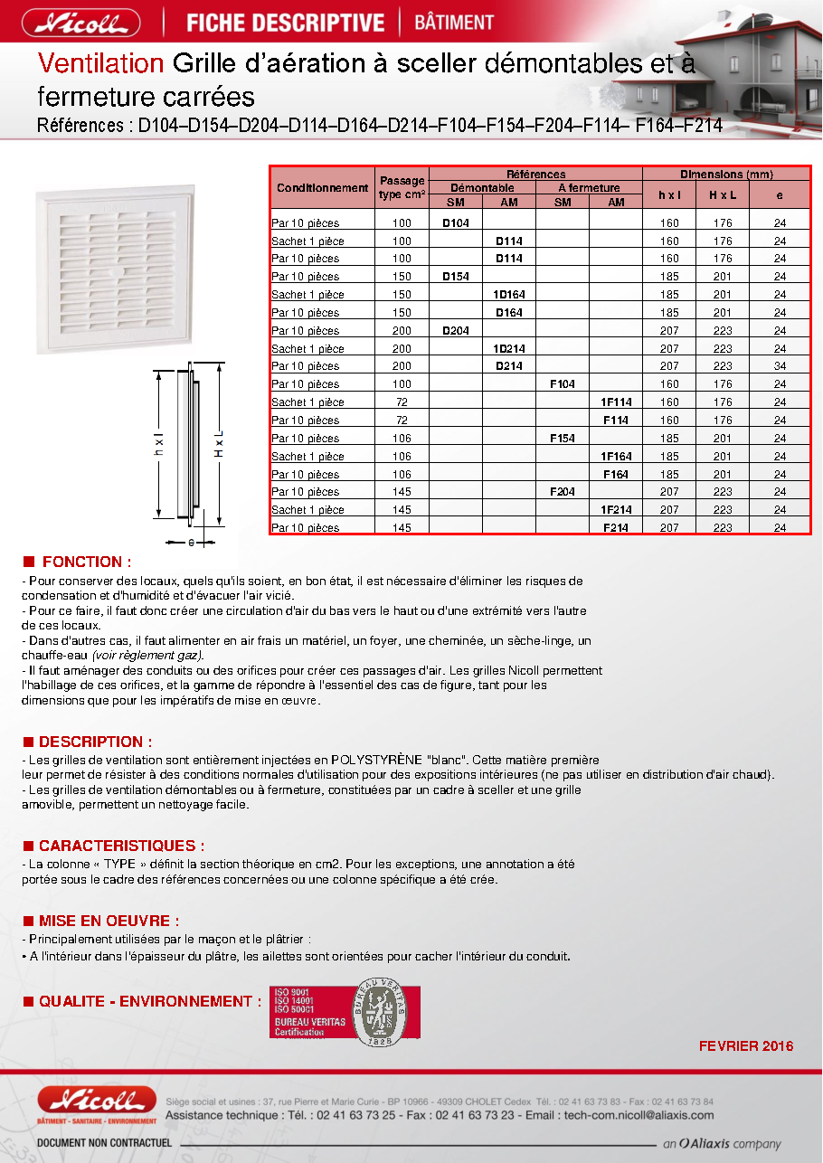 Fiche technique fournisseur
