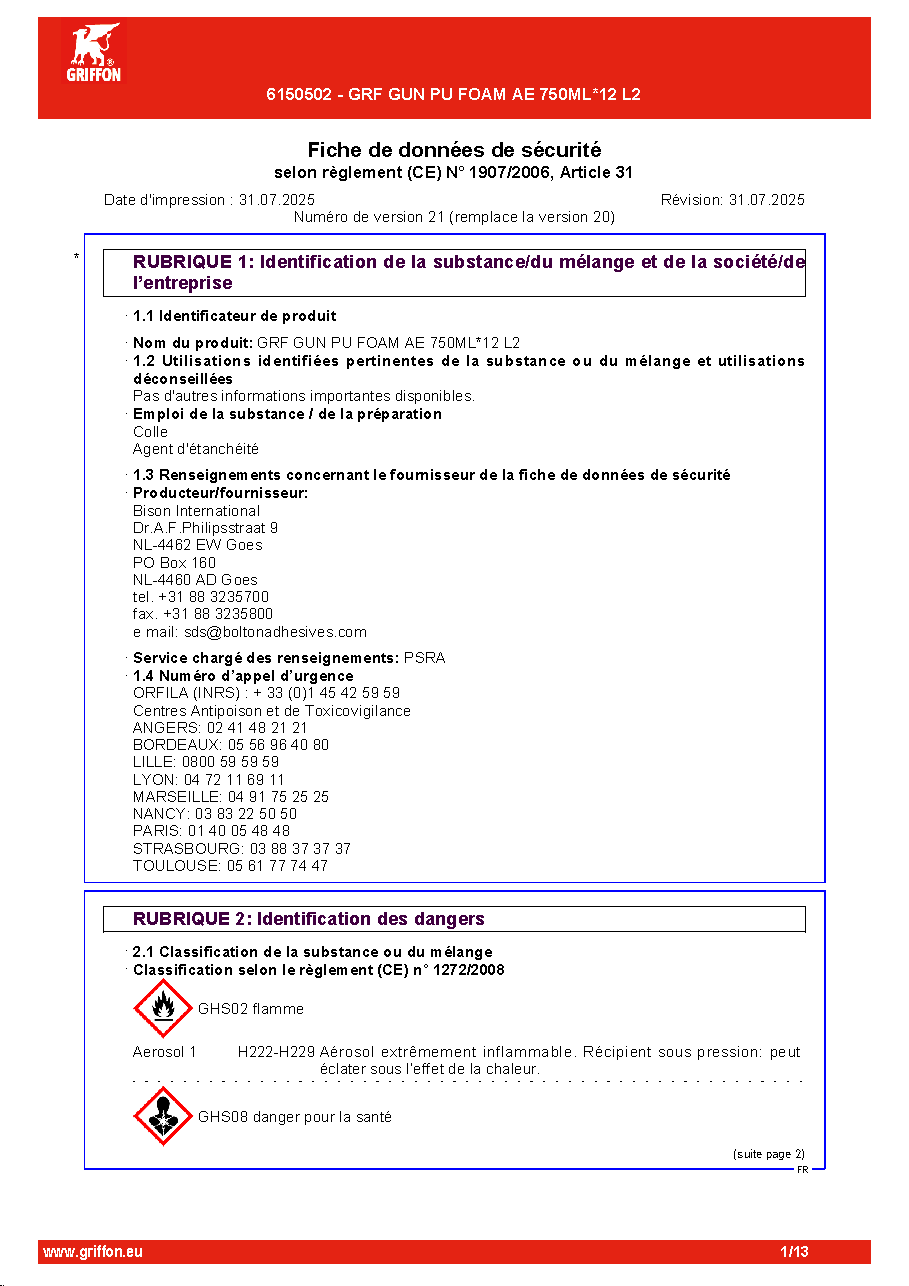 Fiche technique fournisseur