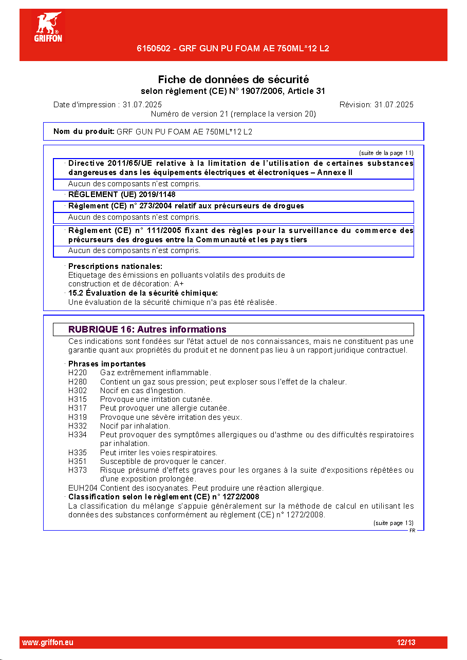 Fiche technique fournisseur