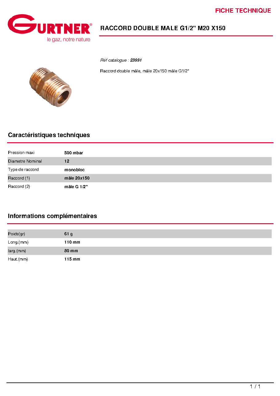 Fiche technique fournisseur