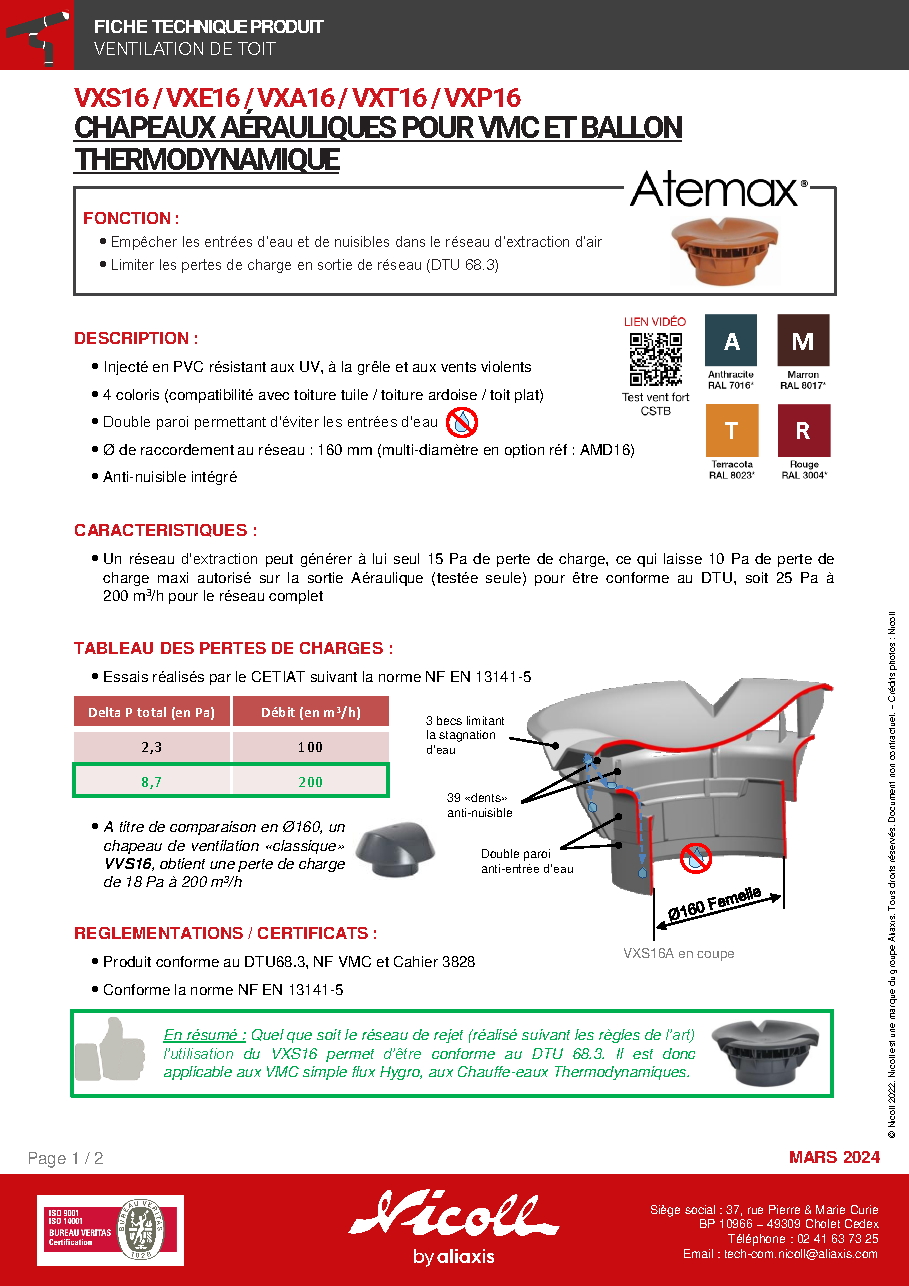 Fiche technique fournisseur