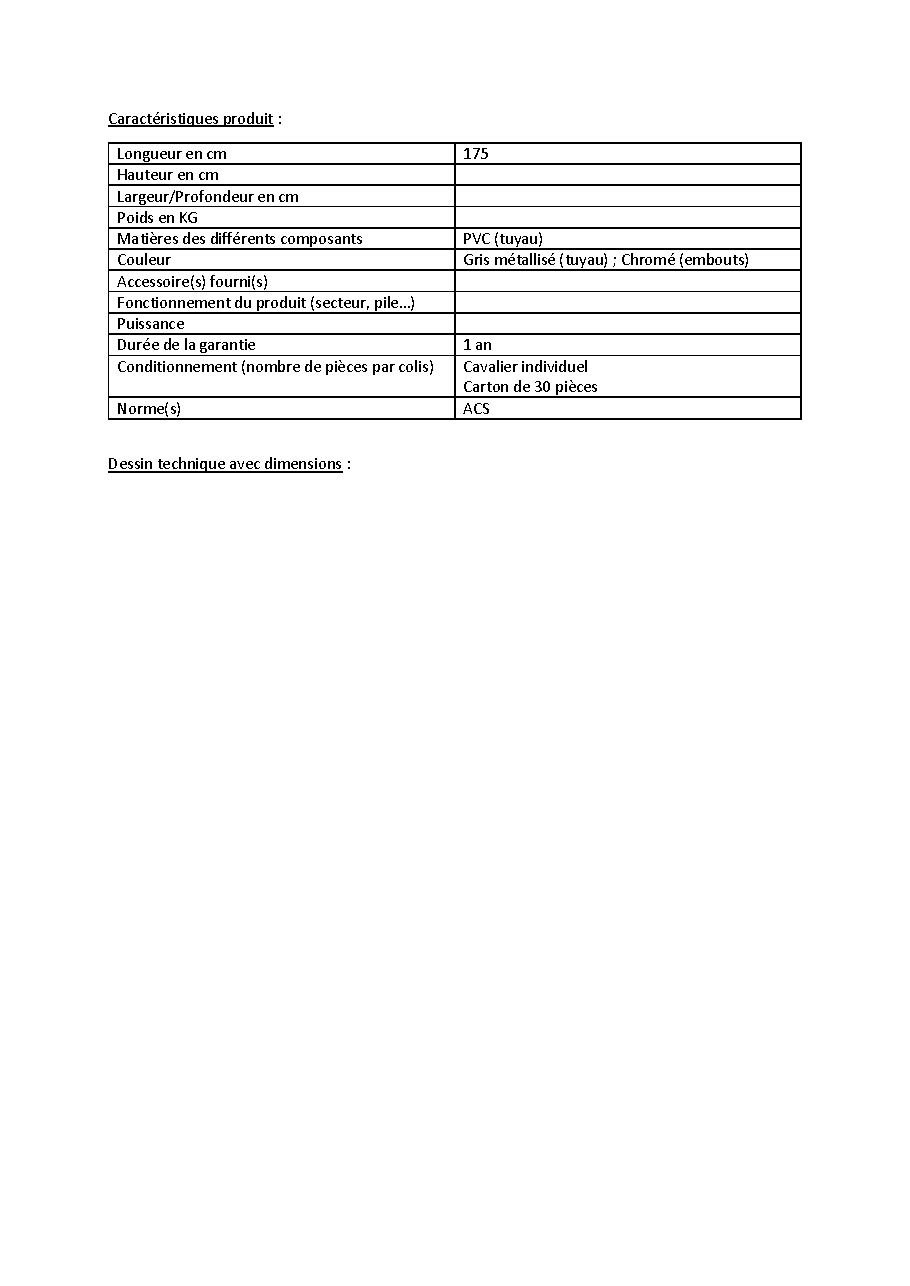 Fiche technique fournisseur