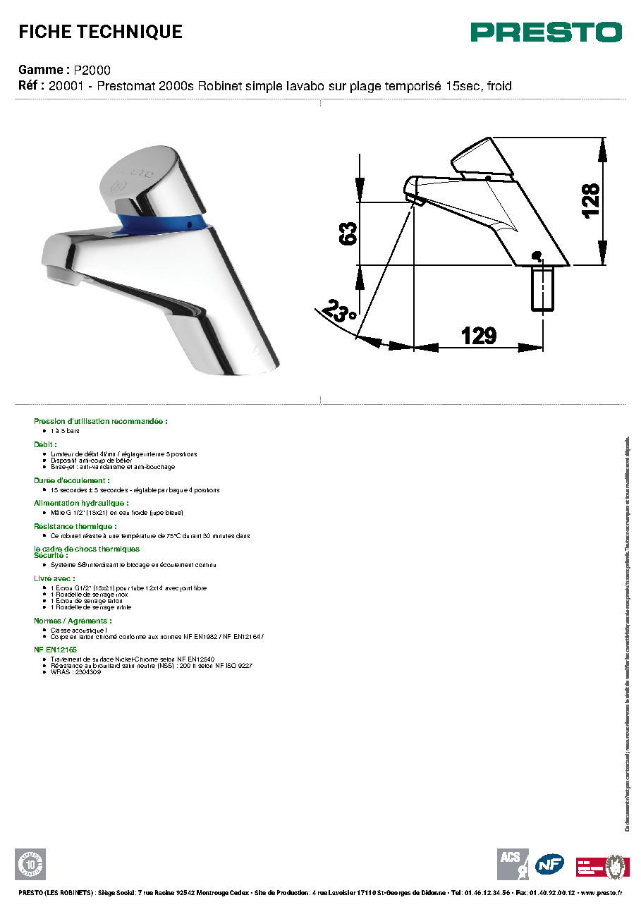 Fiche technique fournisseur
