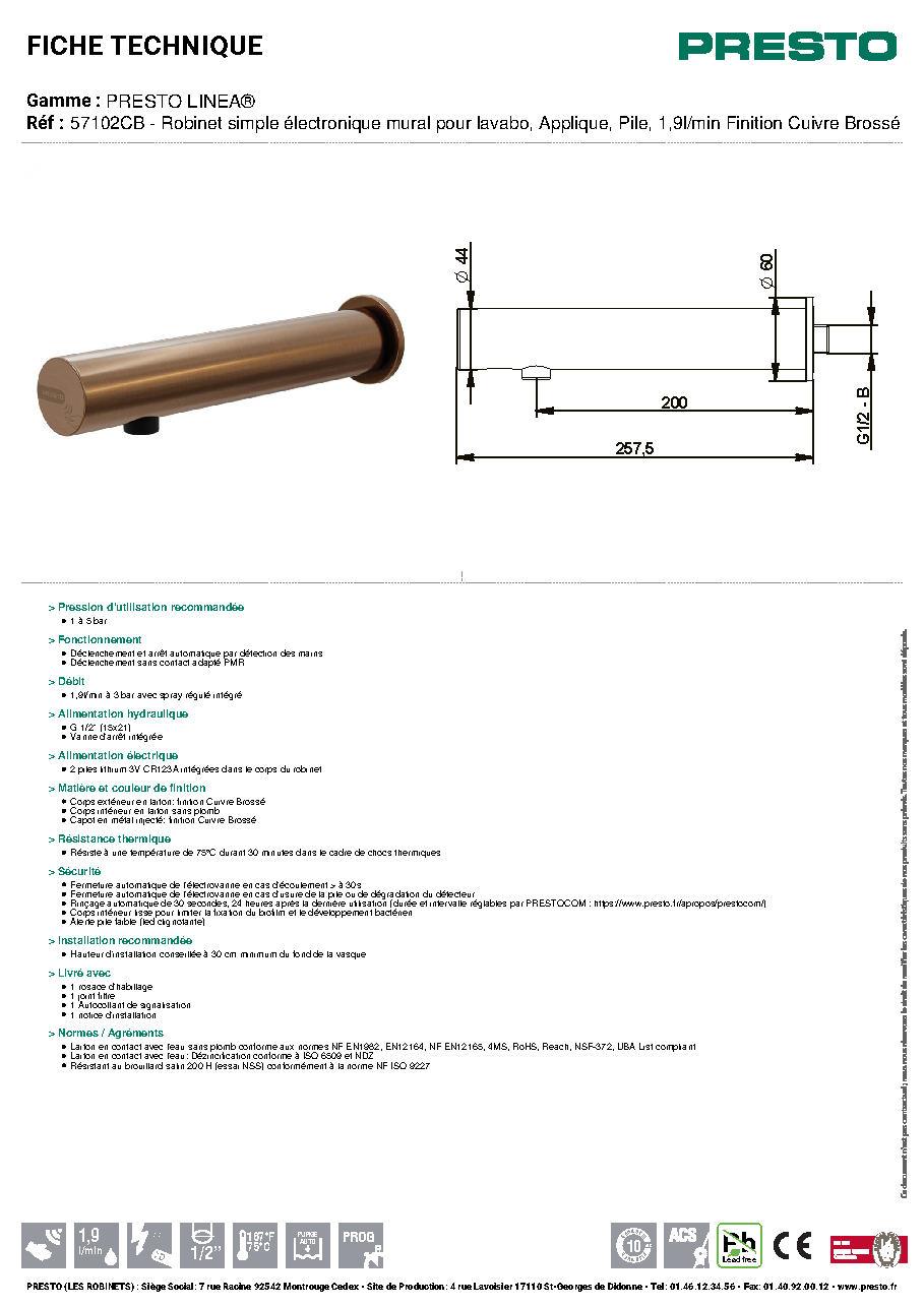 Fiche technique fournisseur