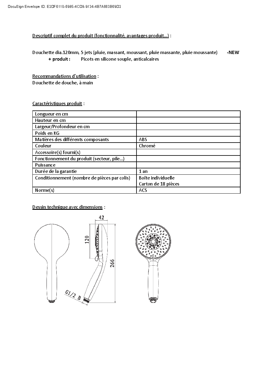 Fiche technique fournisseur