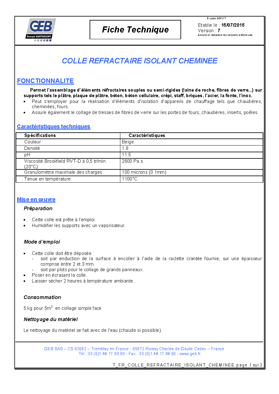Fiche technique fournisseur