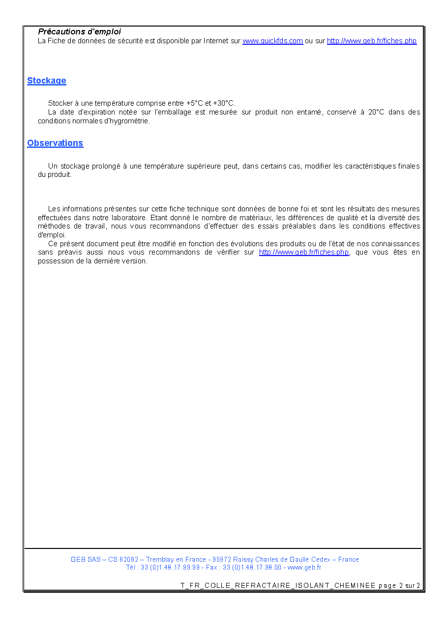 Fiche technique fournisseur