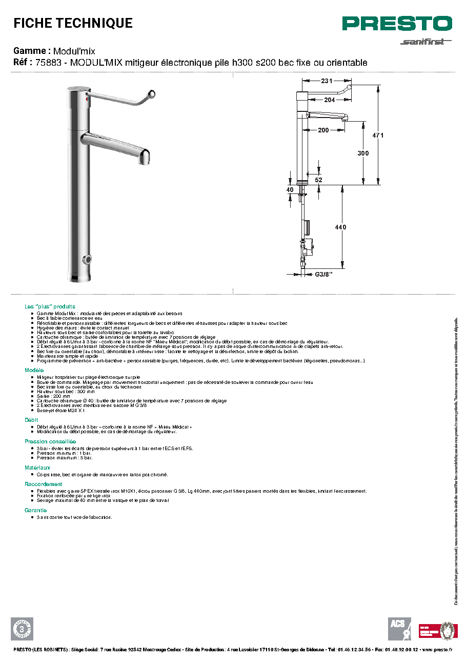 Fiche technique fournisseur