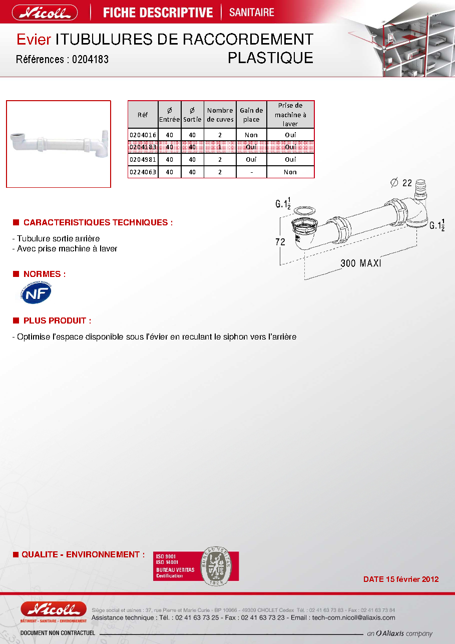 Fiche technique fournisseur
