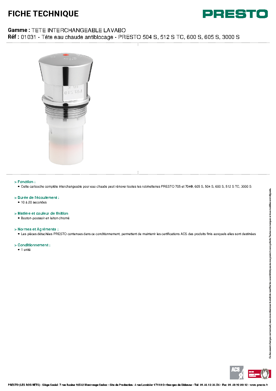 Fiche technique fournisseur