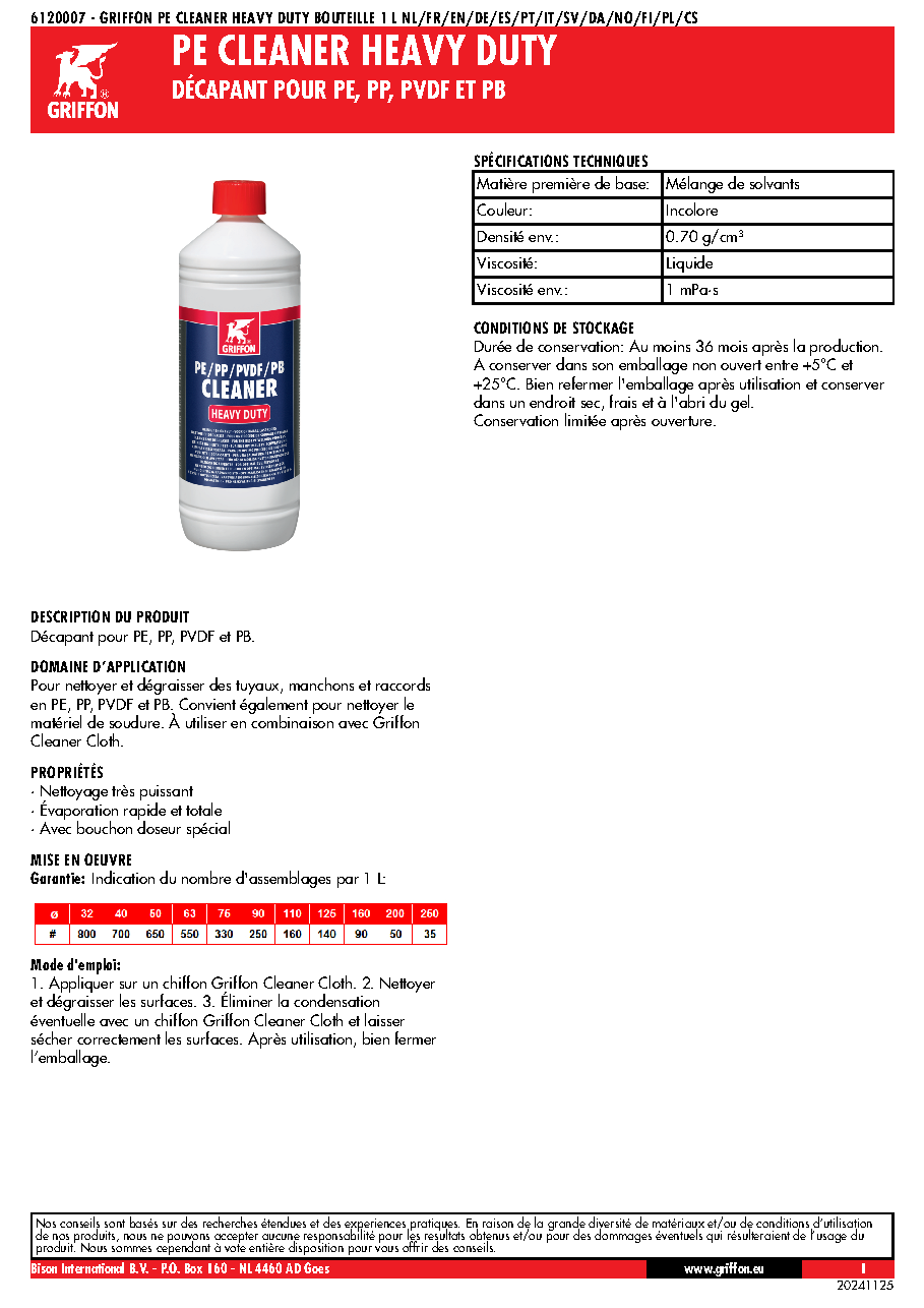 Fiche technique fournisseur