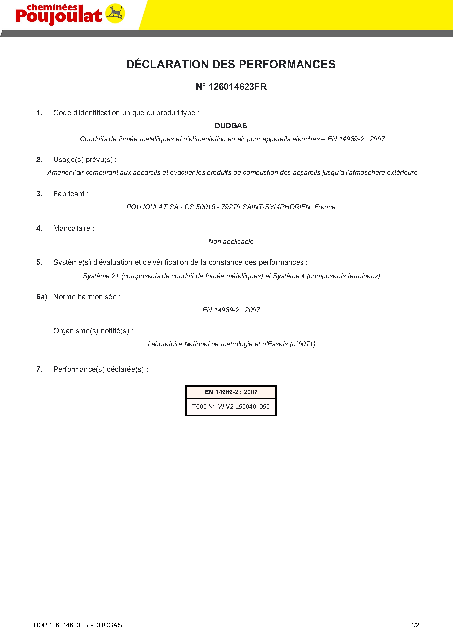 Fiche technique fournisseur