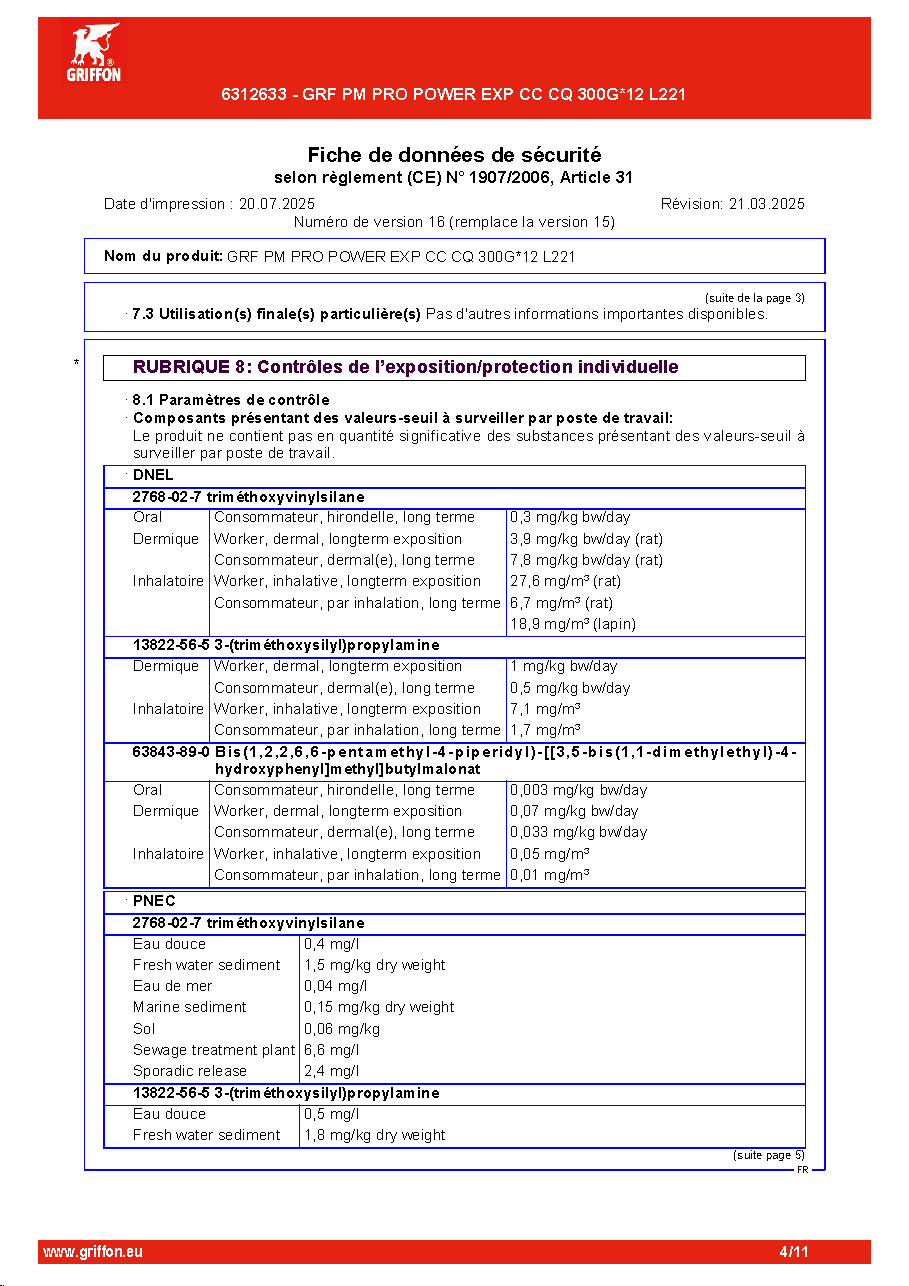 Fiche technique fournisseur