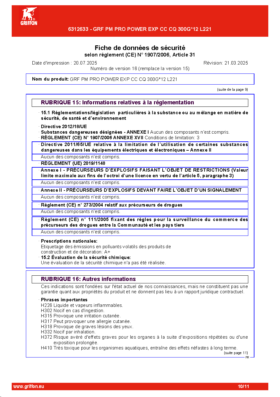 Fiche technique fournisseur