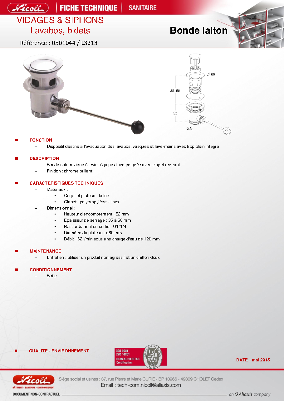 Fiche technique fournisseur