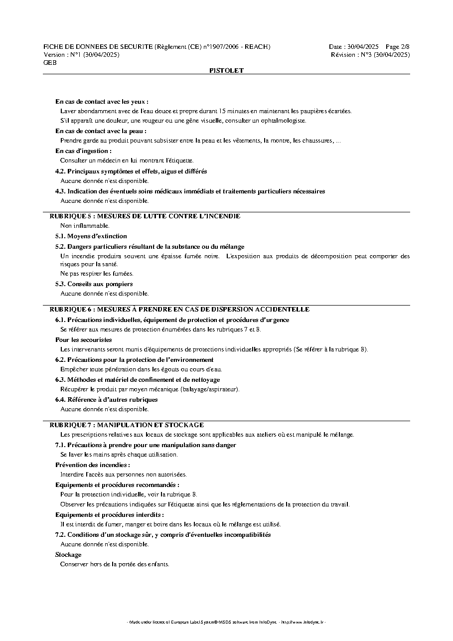 Fiche technique fournisseur