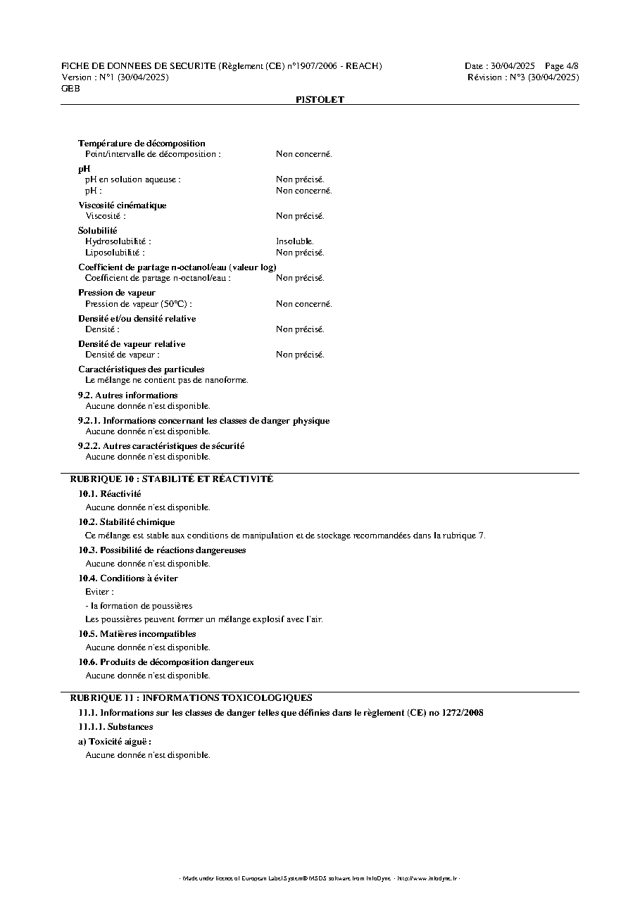 Fiche technique fournisseur