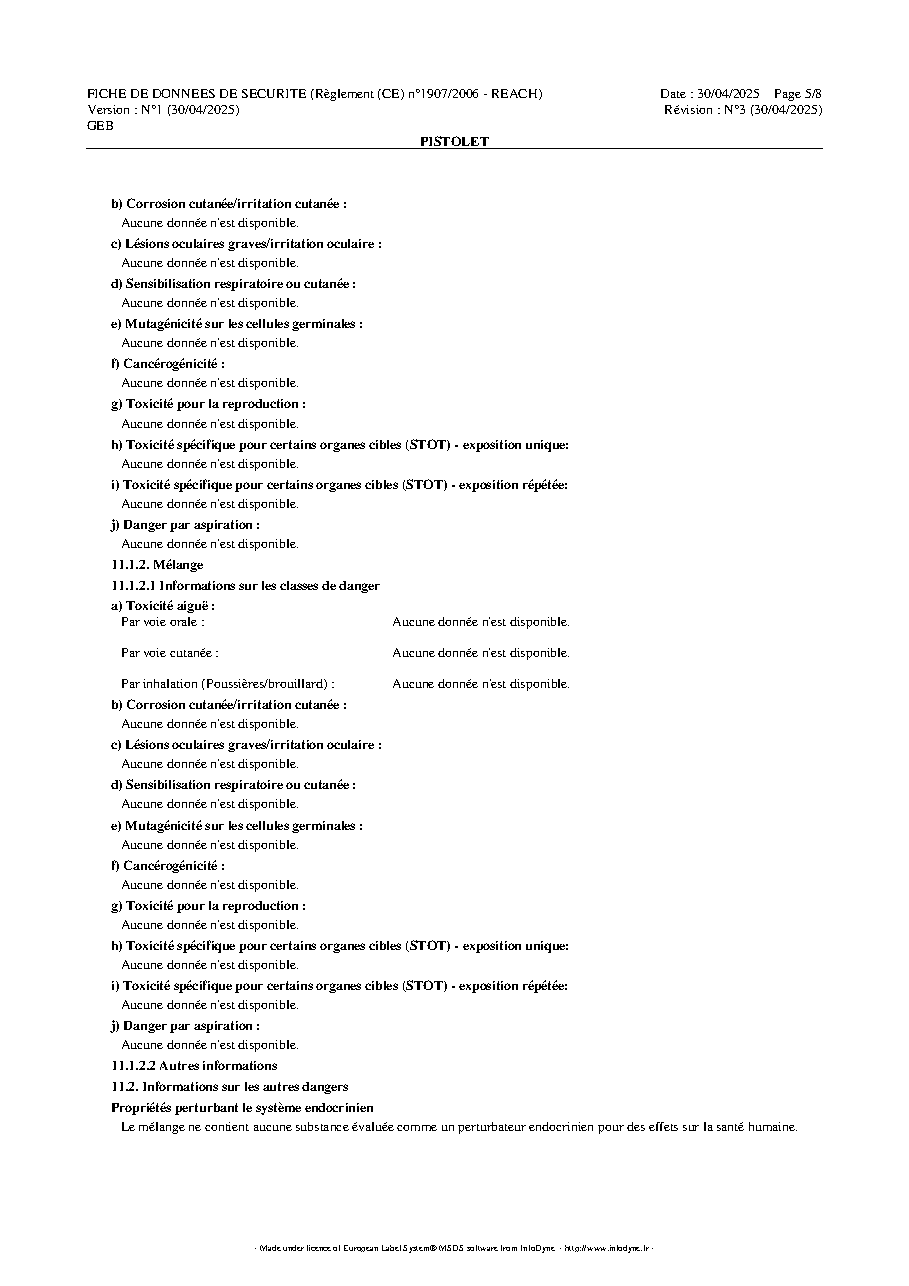 Fiche technique fournisseur