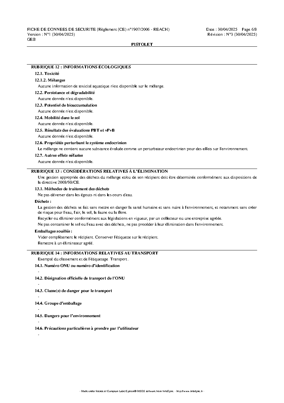 Fiche technique fournisseur