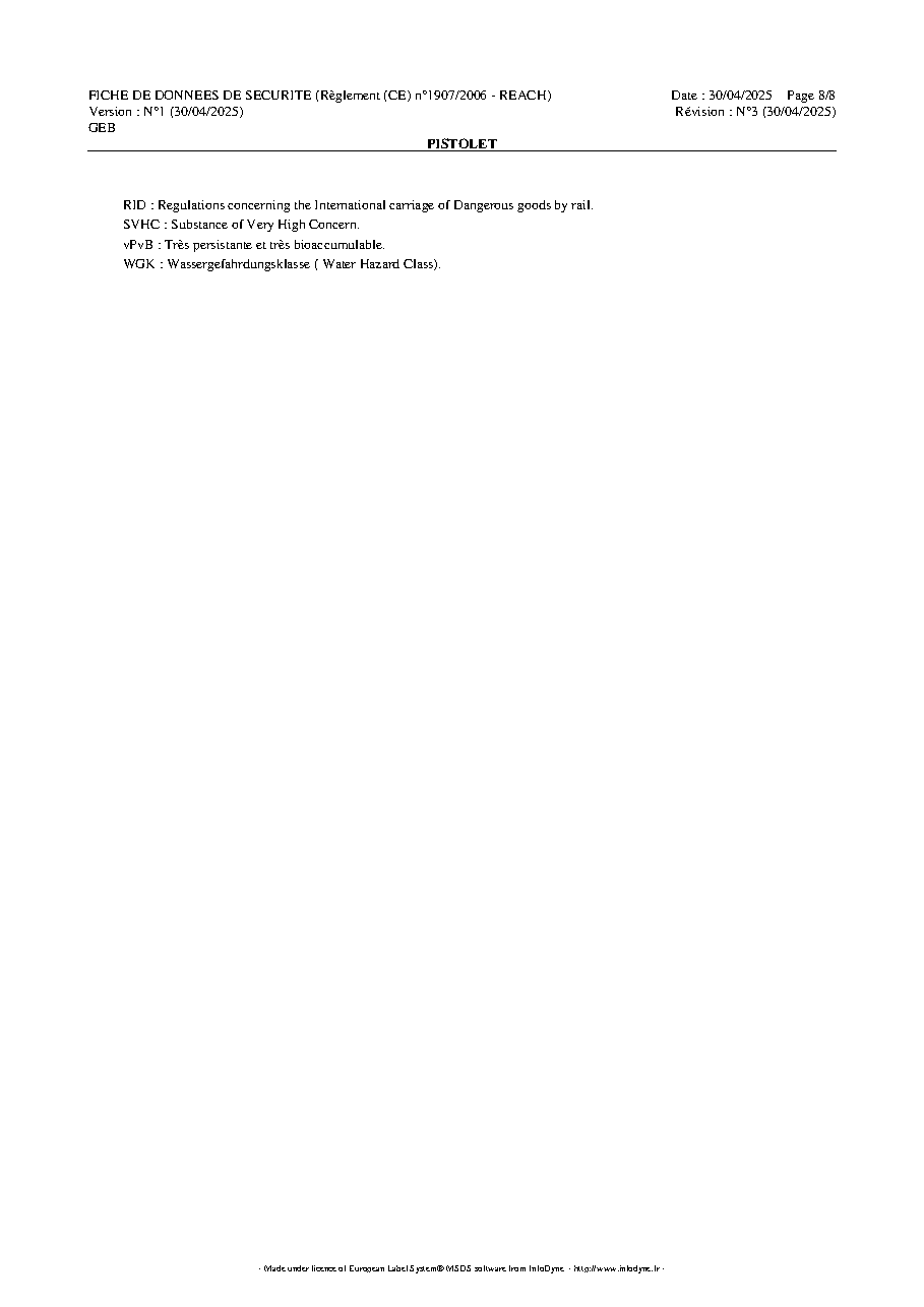 Fiche technique fournisseur