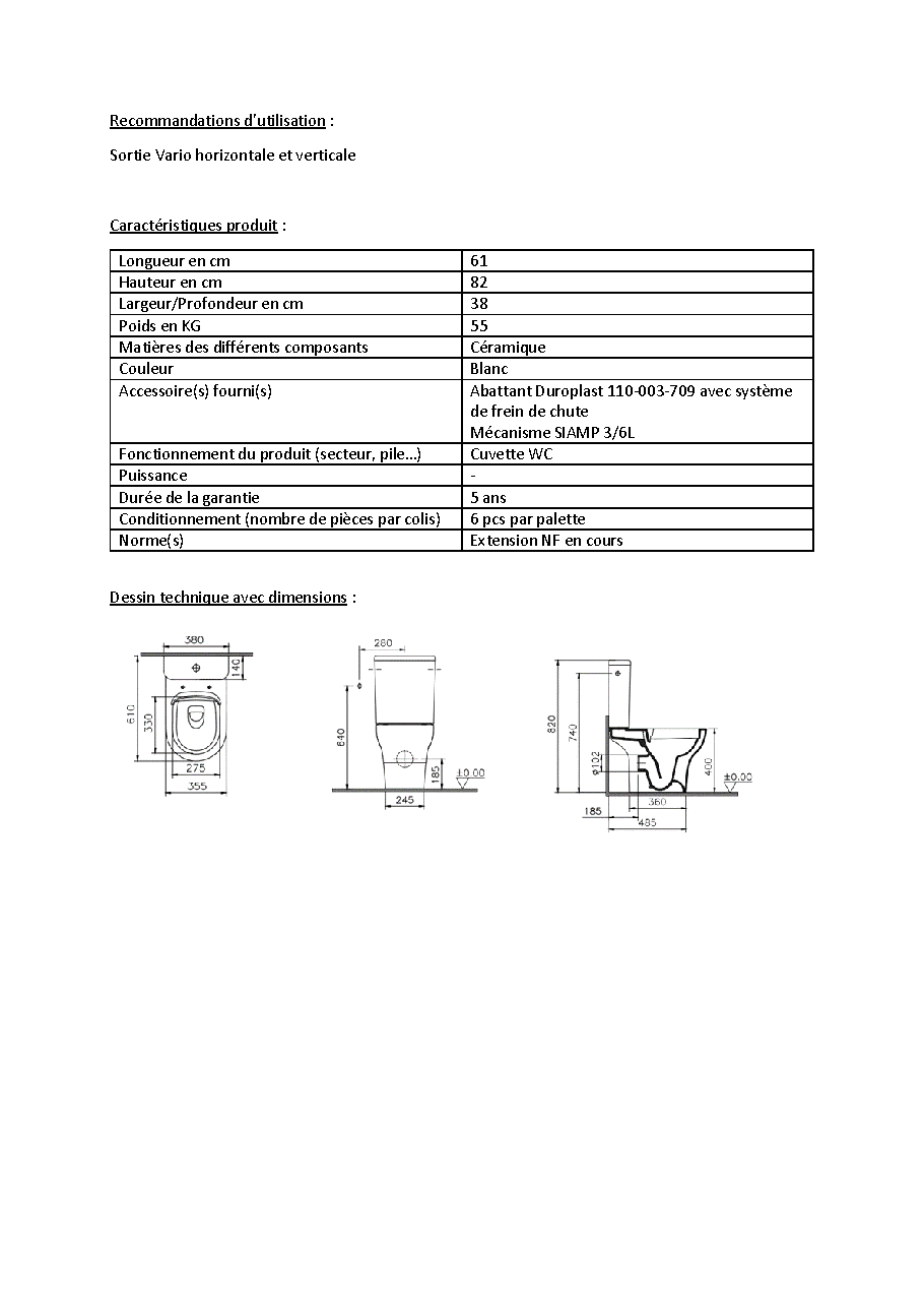 Fiche technique fournisseur