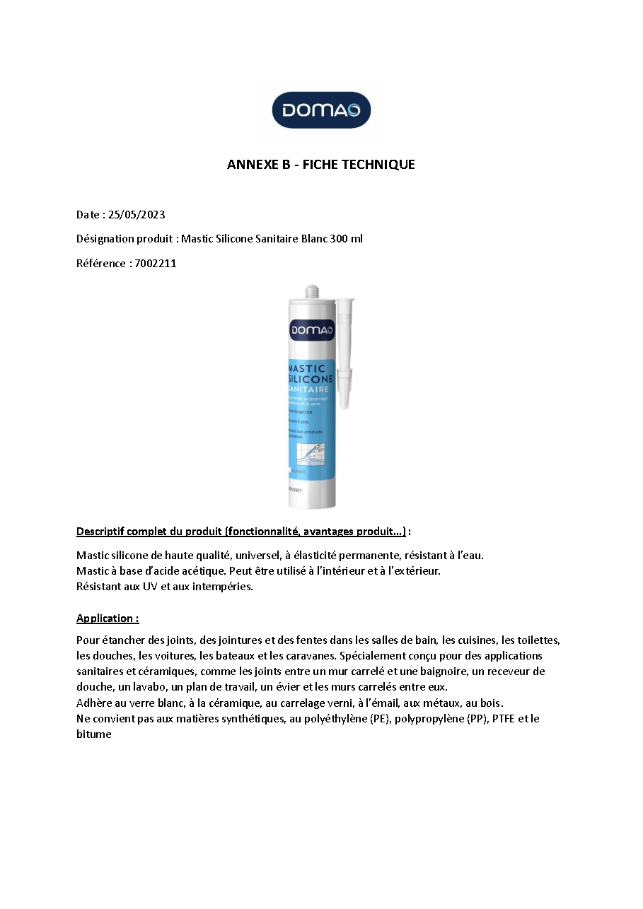 Fiche technique fournisseur