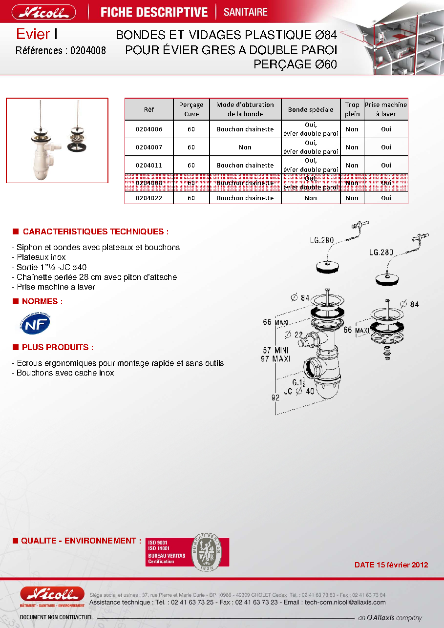 Fiche technique fournisseur