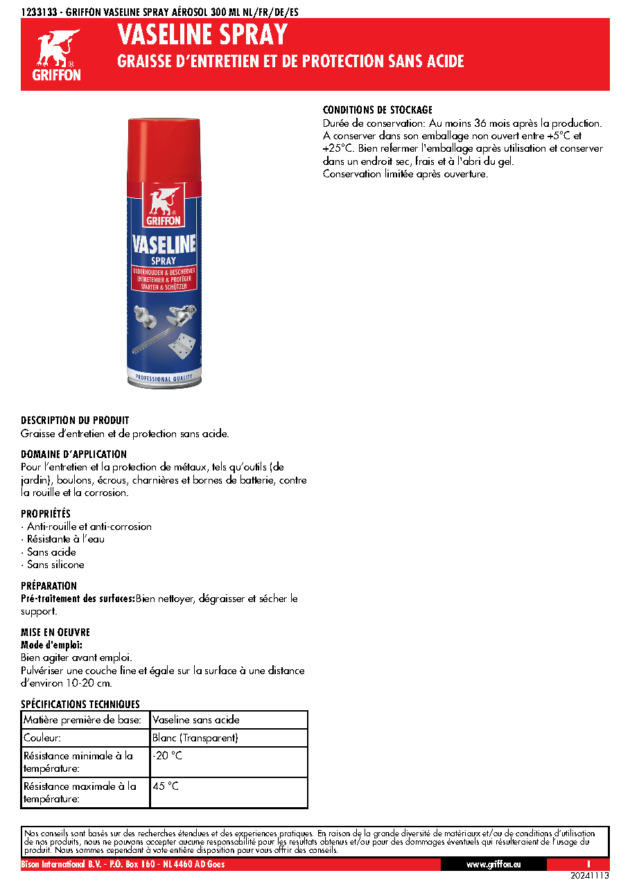 Fiche technique fournisseur