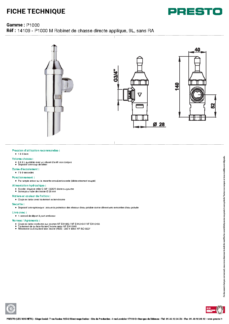 Fiche technique fournisseur