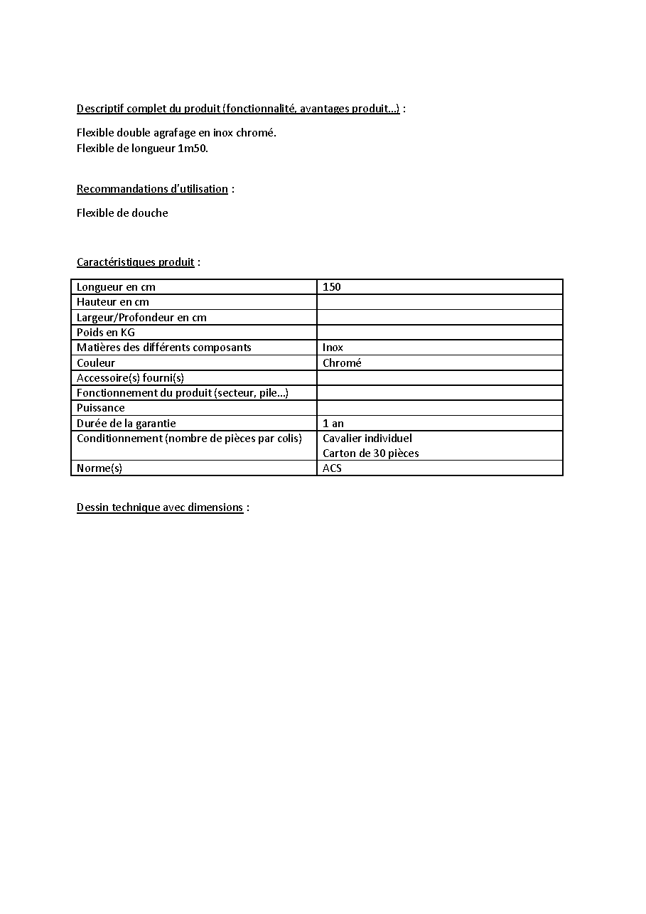 Fiche technique fournisseur