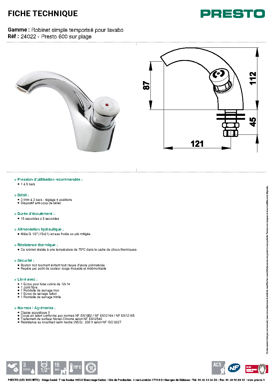 Fiche technique fournisseur