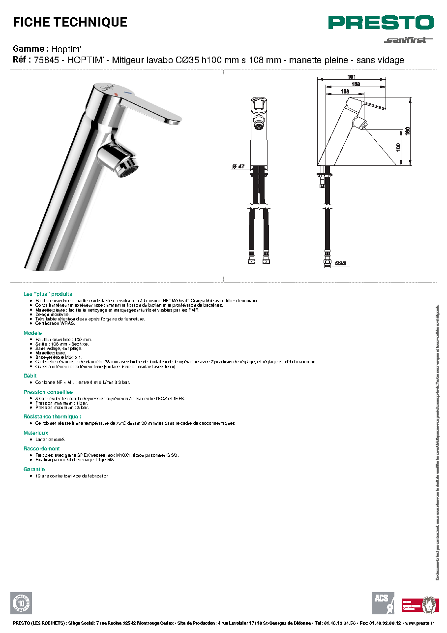 Fiche technique fournisseur