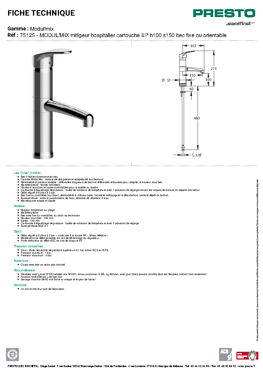 Fiche technique fournisseur