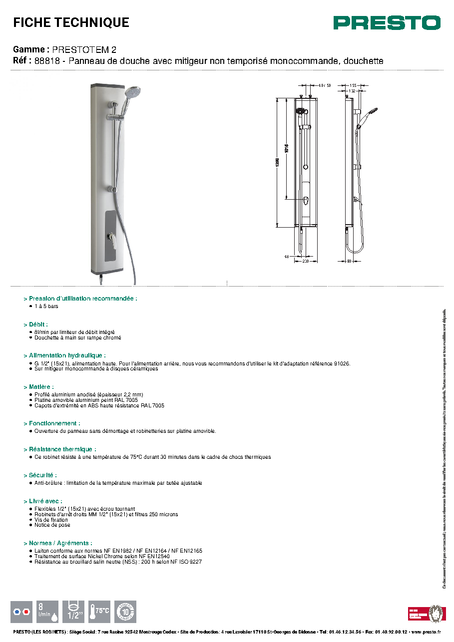 Fiche technique fournisseur