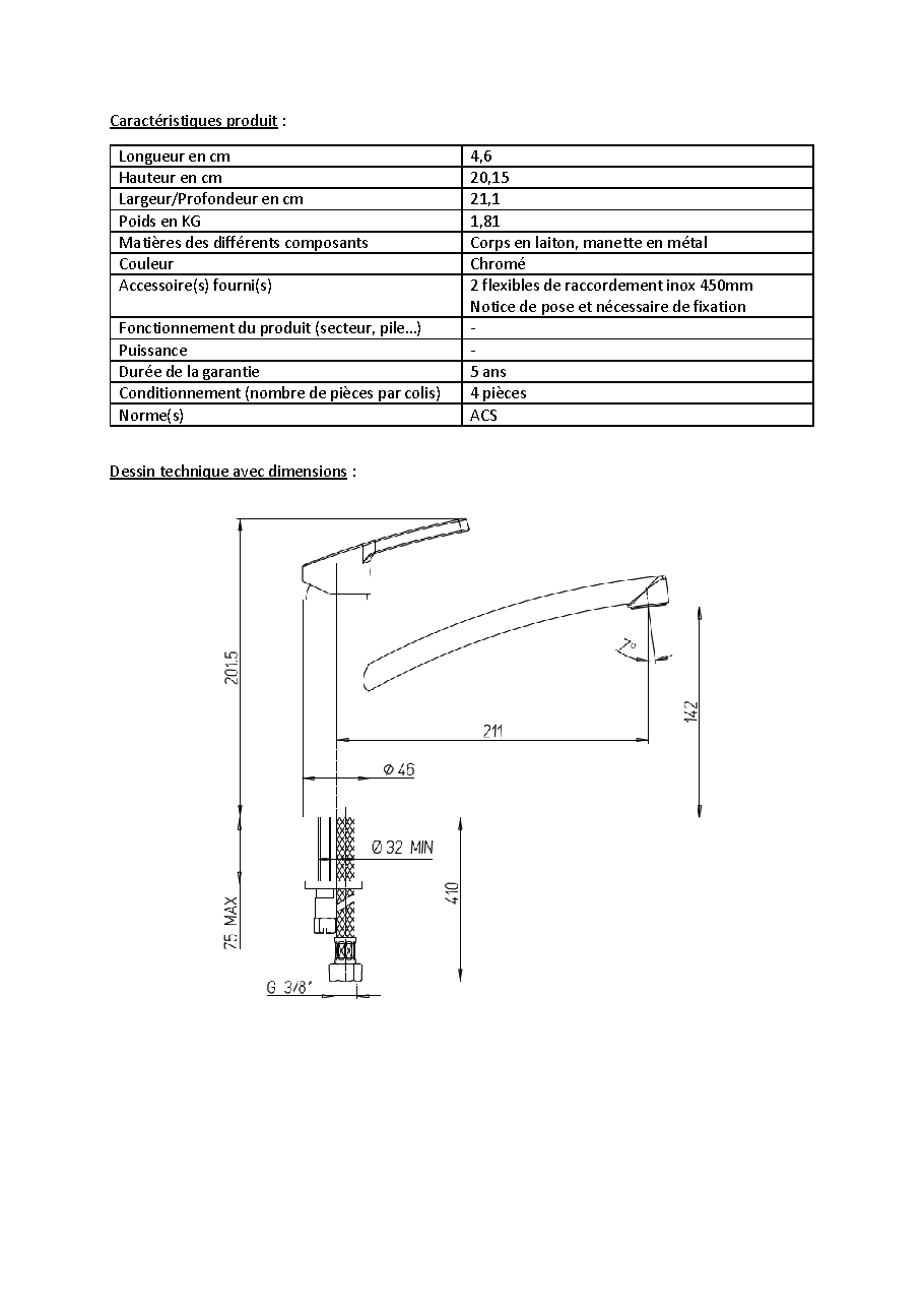 Fiche technique fournisseur