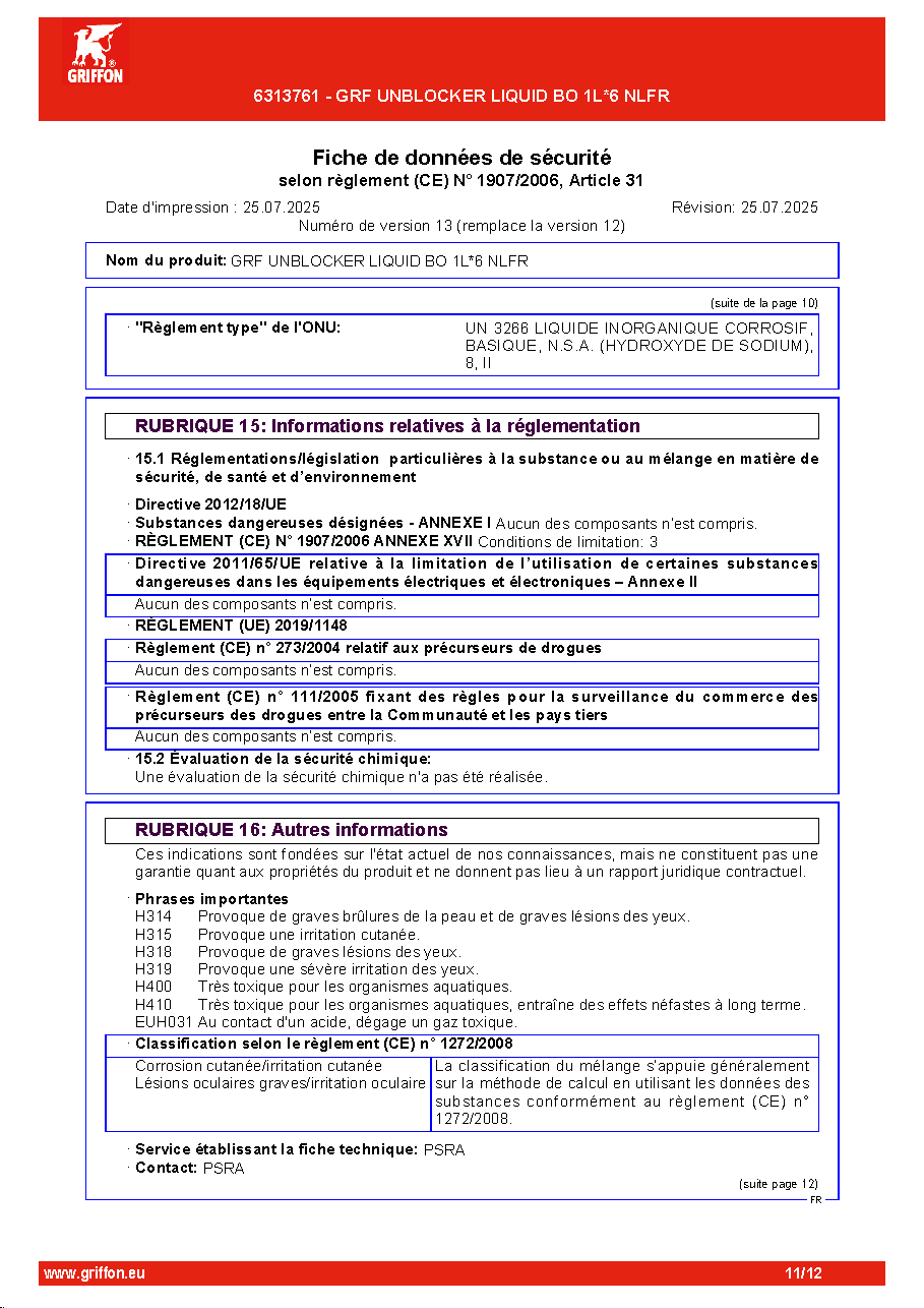 Fiche technique fournisseur
