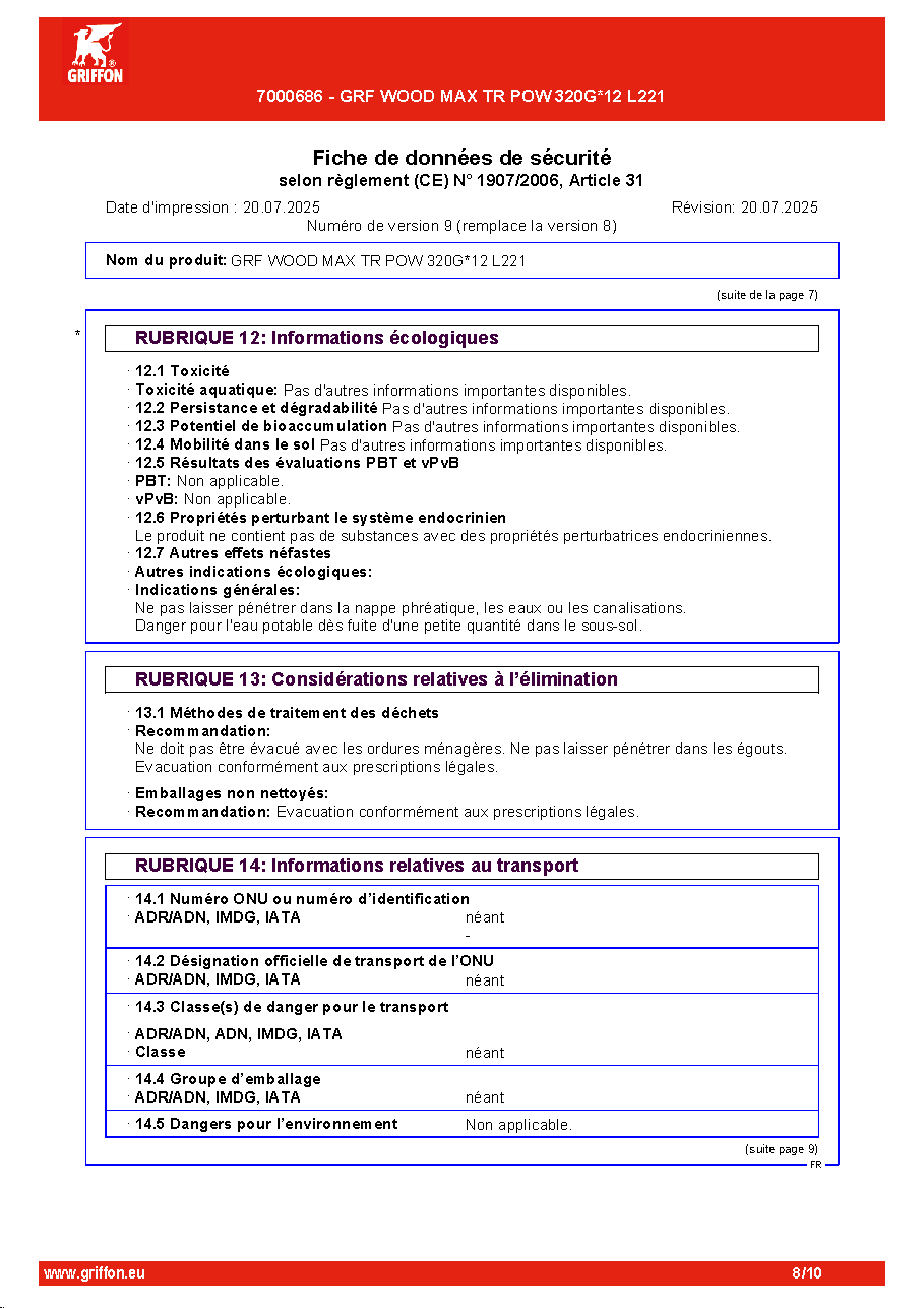 Fiche technique fournisseur