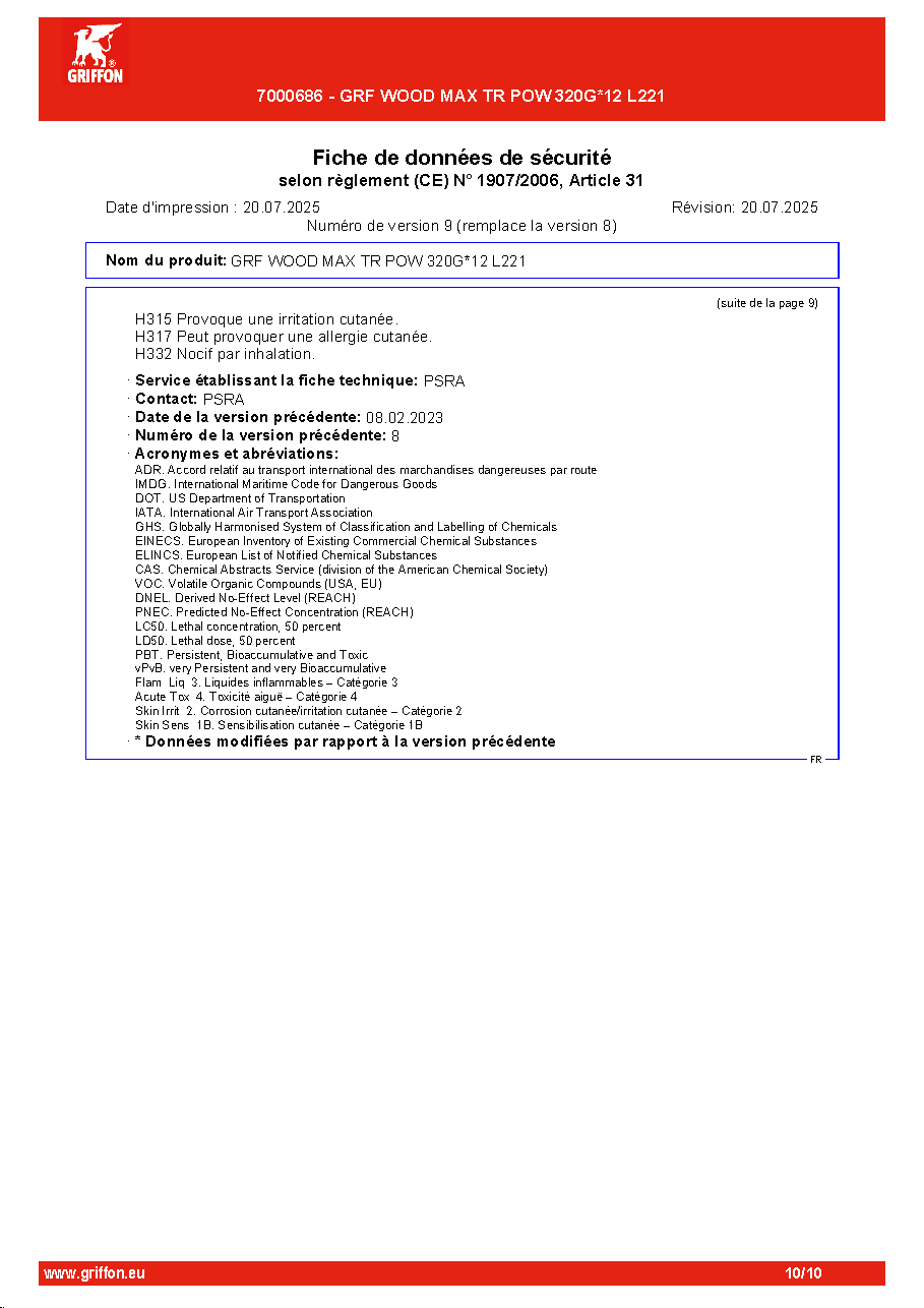 Fiche technique fournisseur