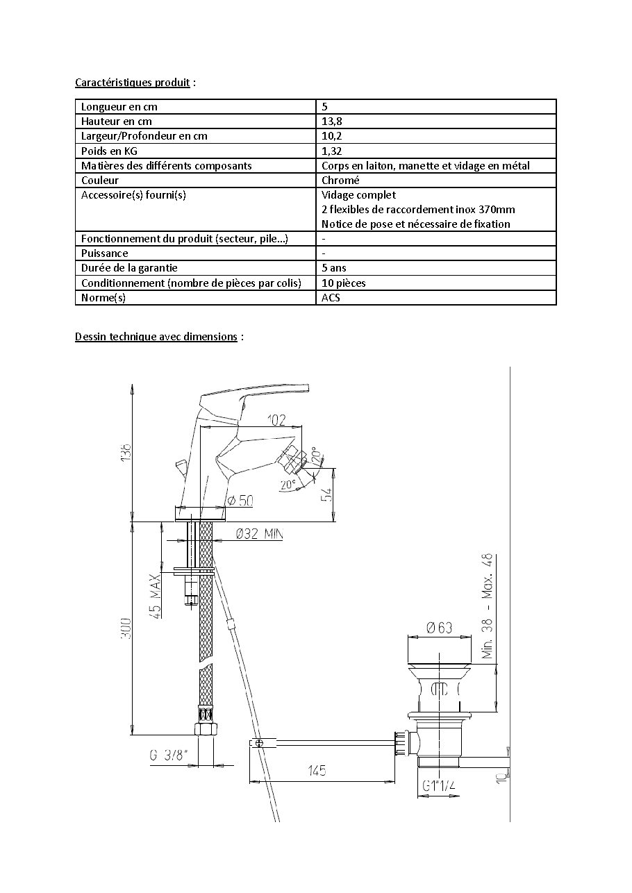Fiche technique fournisseur