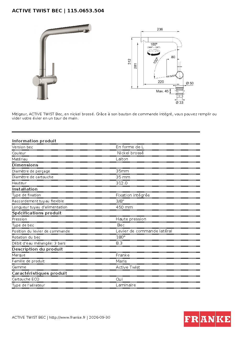 Fiche technique fournisseur