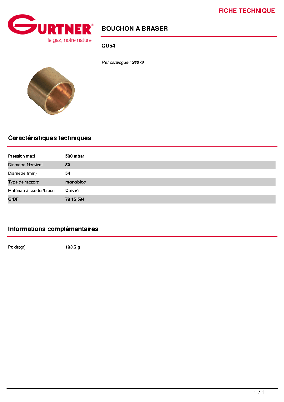 Fiche technique fournisseur
